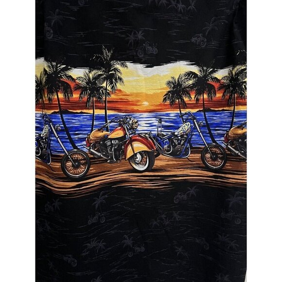 KYs Vintage Black Hawaiian Aloha Button Front Shirt 2XL Pocket Motorcycle USA - Picture 7 of 9